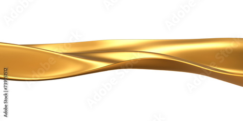 Gold liquid wave, 3d golden fluid silk ribbon isolated on light background. Render of luxury cloth or curtain with wavy folds and shiny gradient effect flying in motion. 3D vector motion background