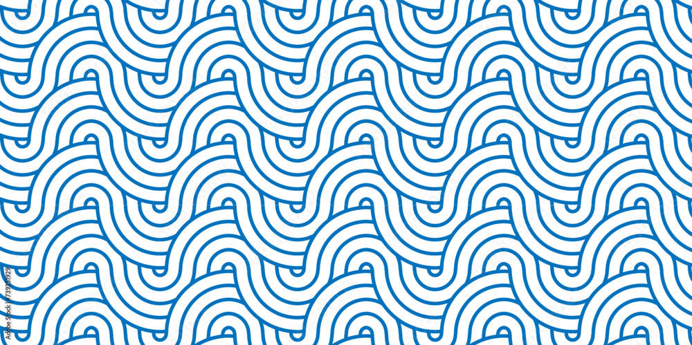 Modern diamond geometric waves spiral pattern and abstract circle wave lines. blue seamless tile stripe geomatics overlapping create retro square line backdrop pattern background. Overlapping Pattern.