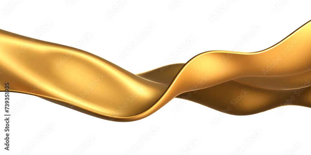 3d golden fluid silk ribbon, gold liquid wave isolated on light ...