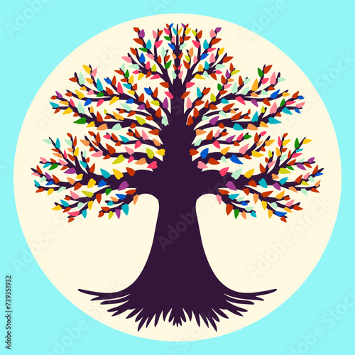Diversity freedom rainbow tree with colourful leaves