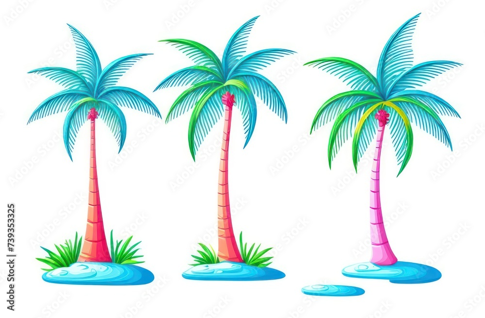 Fototapeta premium image of multi-colored palm trees on a white background