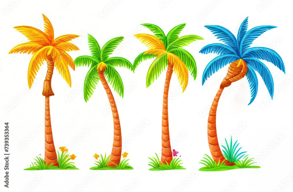 Obraz premium image of multi-colored palm trees on a white background