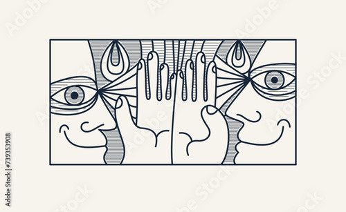 Abstract face vector art, illustration of face stylized artistic style, human abstraction art, surreal and bizarre portrait.