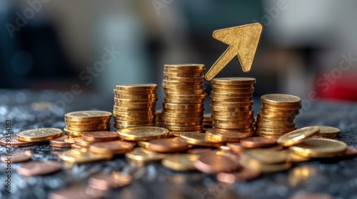 coins arranged in ascending order with a golden arrow on top
