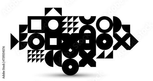 Abstract vector geometric background, tech engineering look like shapes and lines composition, mechanical engine industry style, black and white.