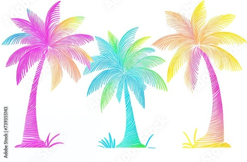 image of multi-colored palm trees on a white background