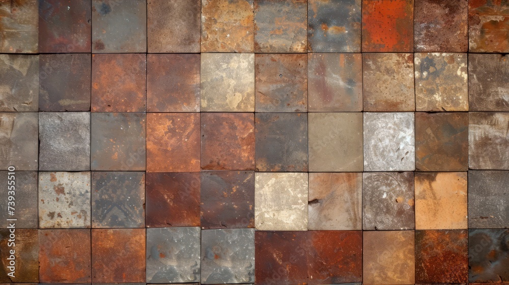 Rusty metal square tiles wall background texture Rusty metal square tiles wall background texture