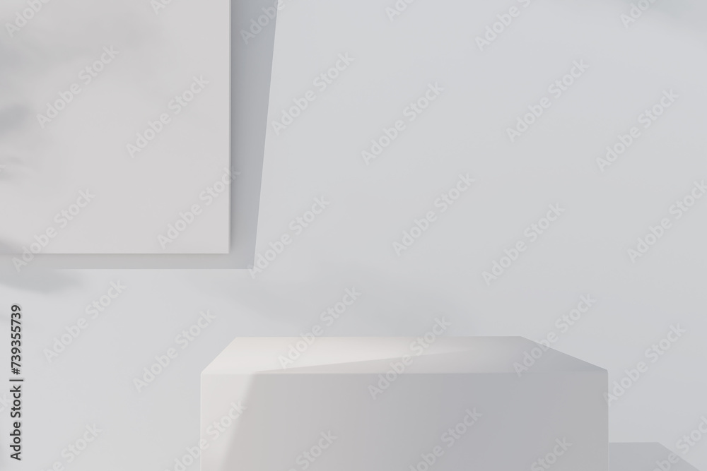 Abstract 3D render white corner cube pedestal or stand podium.