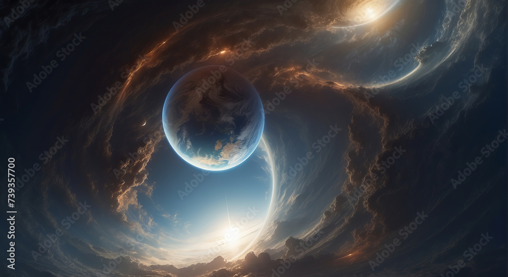 Earth's Surface from Space, Horizon and Weather Conditions Captured in Aerial Perspective. Panoramic view of planet Earth with copy space.