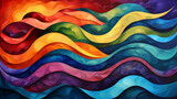 Abstract design featuring flowing colorful fabric waves, a blend of art and texture in a vibrant, dynamic pattern.