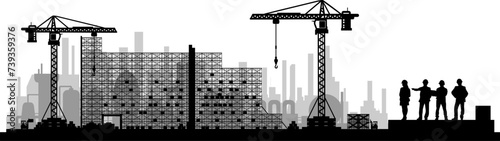 Vektor Silhouette Industrie Bauindustrie Baustelle - Gruppe von 4 Ingenieuren mit Bauhelm - Team Meeting - Körper