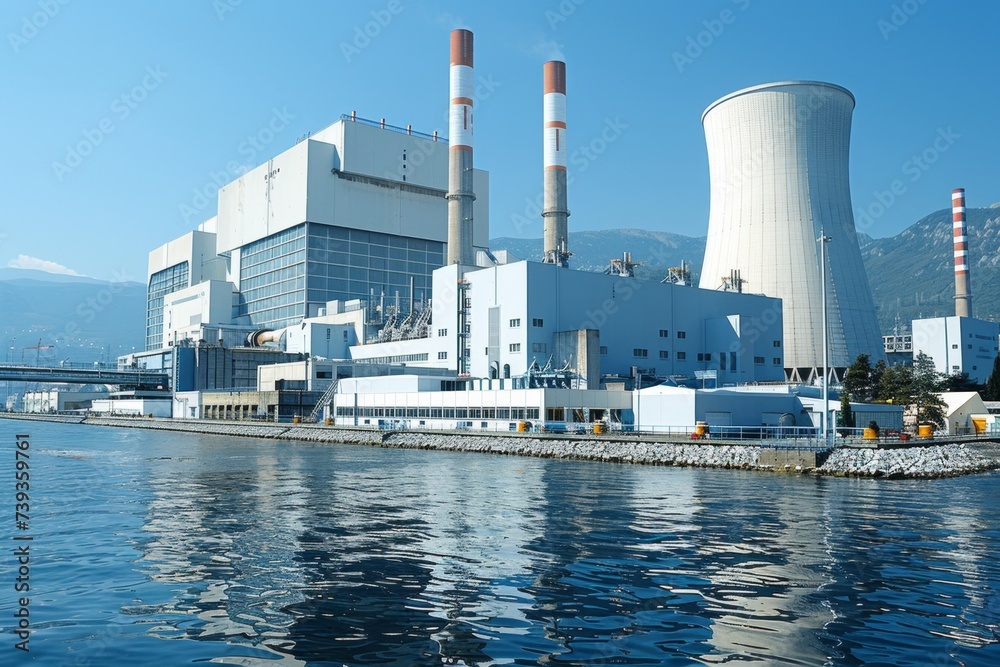 nuclear power industry plant with smoke stacks nuclear power industry plant with smoke stacks