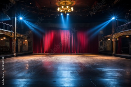 Empty Theater Stage With Red Curtains