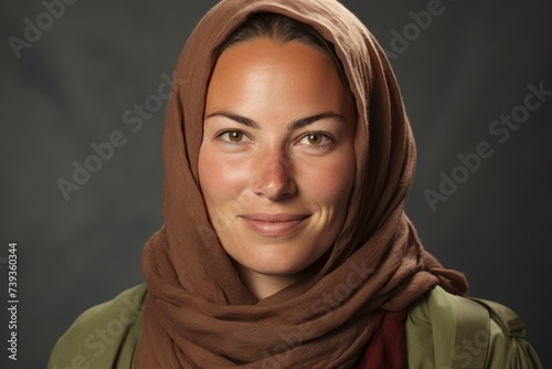Portrait of a young woman wearing a brown hijab photo