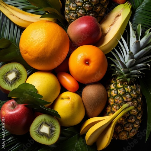 A variety of fruits on a dark background