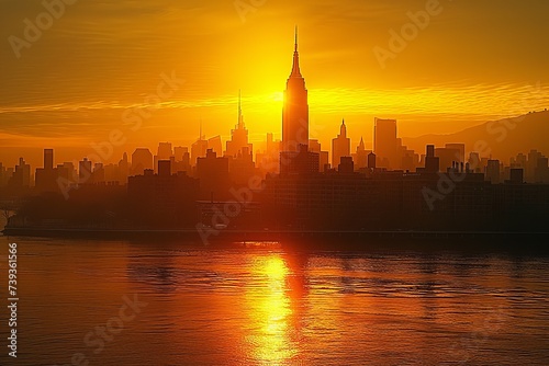 New York City skyline at sunset photo