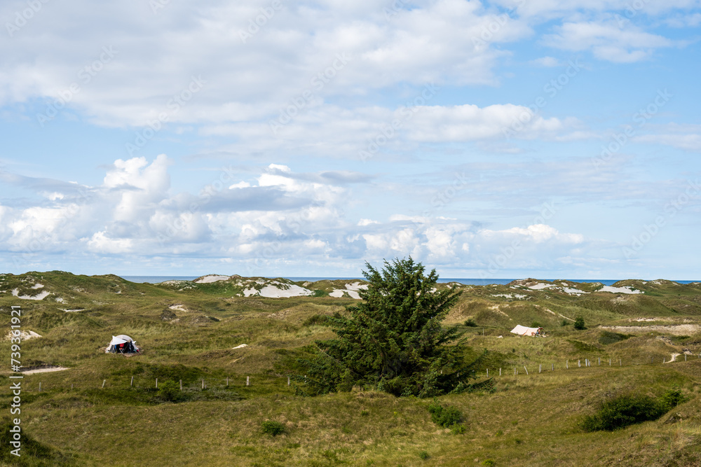 Insel Amrum die Dünen im Bereich des Leuchtturmes können zum Campen genutzt werden, am Horizont die Nordsee
