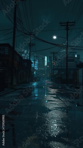 The quiet city at night has a melancholic atmosphere, loneliness, a sense of solitude, melancholy, and full of memories