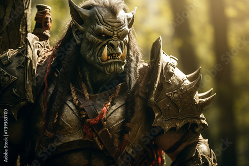 Ai generated highly detailed picture of orc warrior horrible game personage in a mystical forest © Tetiana