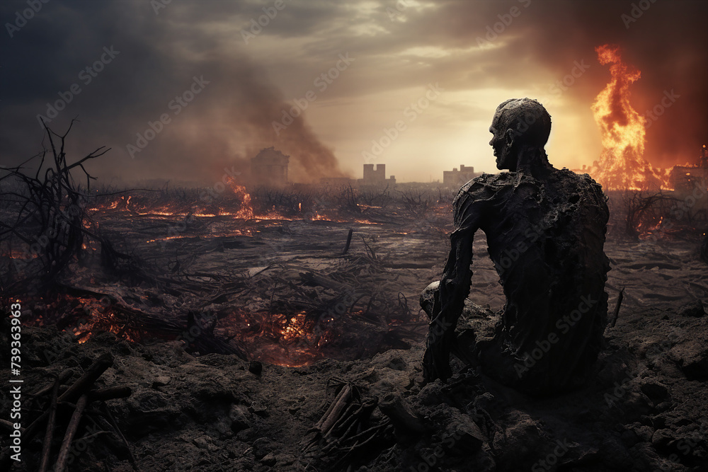 Apocalypse fantasy scene scary creepy zombie made with generative AI Apocalypse fantasy scene scary creepy zombie made with generative AI