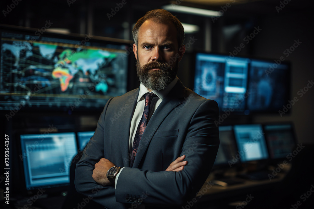 Created with generative AI picture of confident office worker IT specialist system administrator manager Created with generative AI picture of confident office worker IT specialist system administrator manager