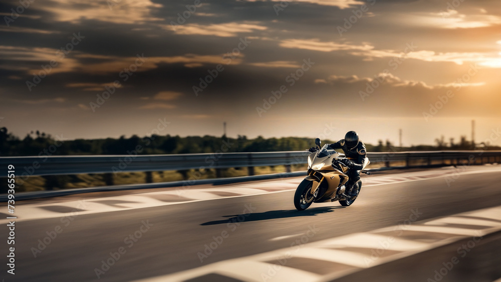 riding a sports motorcycle on a track in gear, motorsport - obrazy, fototapety, plakaty 