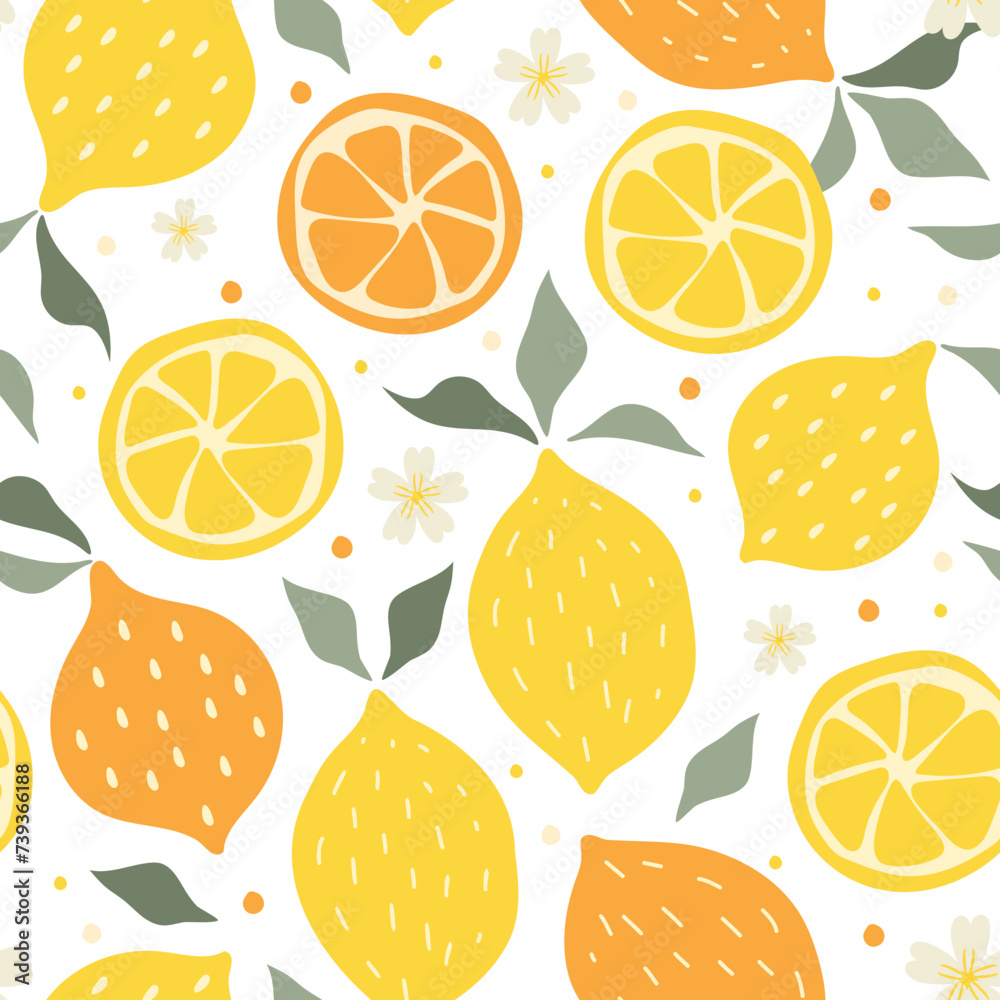 Seamless pattern lemon. Slices of citrus and leaf on color background. Vector illustration. Seamless pattern lemon. Slices of citrus and leaf on color background. Vector illustration.