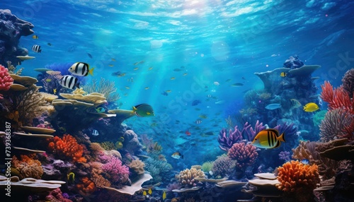Fish in the water, coral reef, underwater life, various fish and exotic coral reefs © Virgo Studio Maple