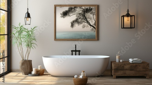 Bathroom interior design with a jacuzzi tub  black and white concept.