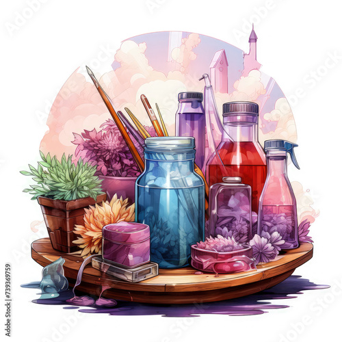 watercolor Cleaning Supplies clipart, Generative Ai