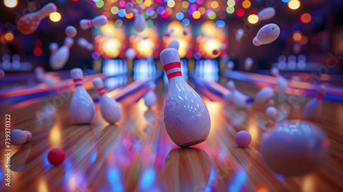 Bowling Brilliance: Pins Toppling in Action  photo