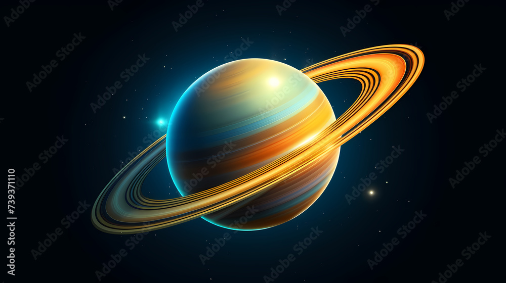 Illuminated hemisphere of distant planet, Saturn background