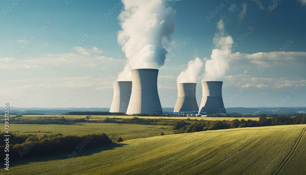 atomic power plant in the distance, with scenic landscape atomic power plant in the distance, with scenic landscape