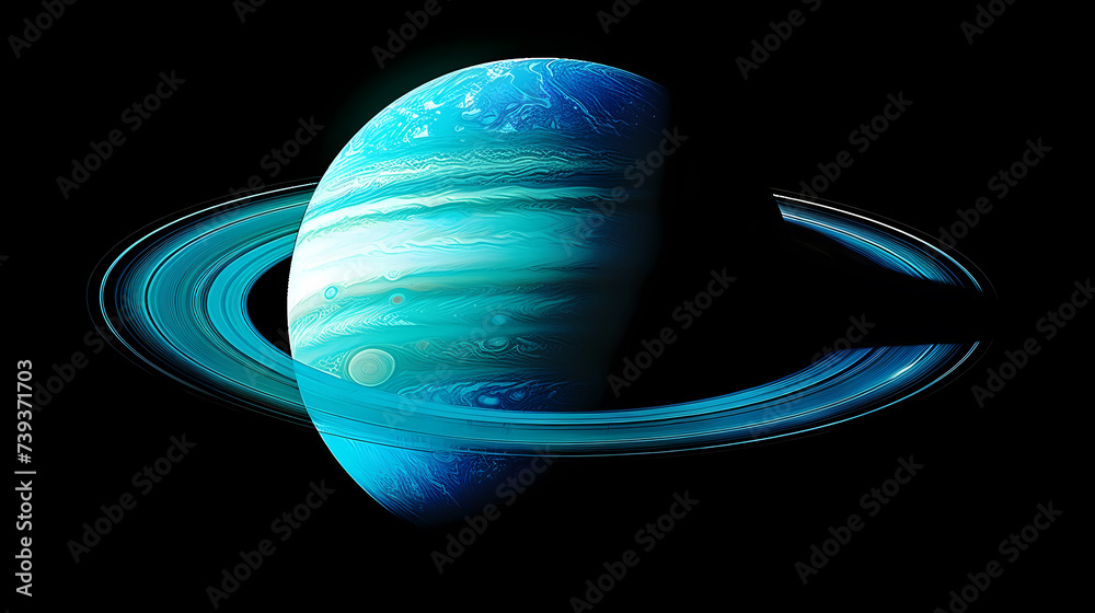 Illuminated hemisphere of distant planet, Saturn background
