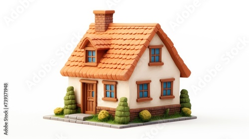 A modern small house on a light background. The concept of selling real estate or investing in real estate, buying a new home for a large family.