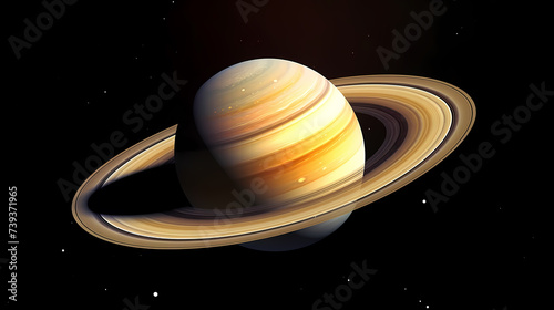 Illuminated hemisphere of distant planet, Saturn background