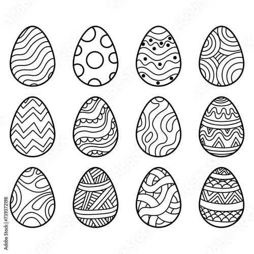Coloriage pour enfant - Ensemble d’œufs de Pâques décorés - A décorer, peintre - Activité manuelle pour les enfants - Motifs simples, dessinés à la main pour célébrer Pâques à l'école ou à la maison photo