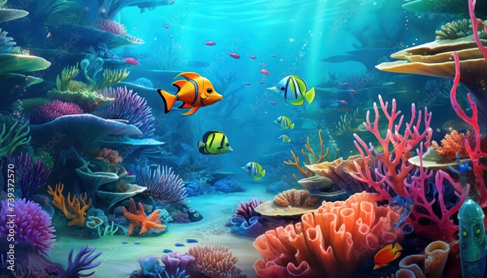 Obraz premium Fish in the water, coral reef, underwater life, various fish and exotic coral reefs