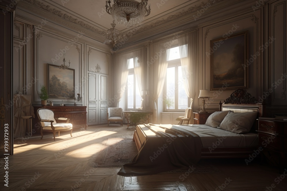 Fototapeta premium Interior of bedroom in Empire style luxury house.