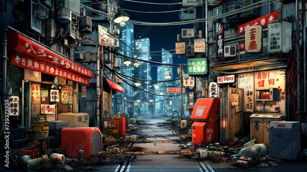 Fototapeta premium A highly detailed and captivating digital background inspired by the vibrant and bustling streets of Tokyo, showcasing the urban energy and realism, akin to an HD image,
