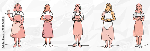 Pastelfarbene Kellnerinnen Vektorgrafik Bundle Anonym Gesichtslos Lineart Minimalistic Illustrationen