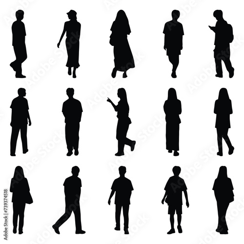 Vector collection set of individual people silhouettes.	
