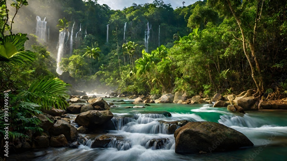 Naklejka premium waterfall background very cool 