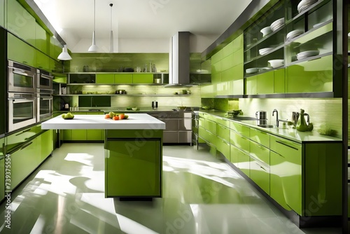 Modern kitchen furniture in green