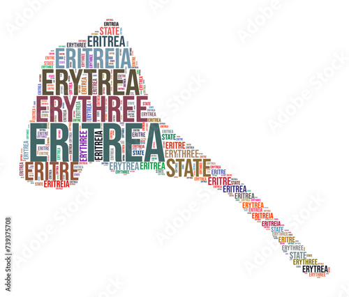Eritrea country shape word cloud. Typography style country illustration. Eritrea image in text cloud style. Vector illustration. photo
