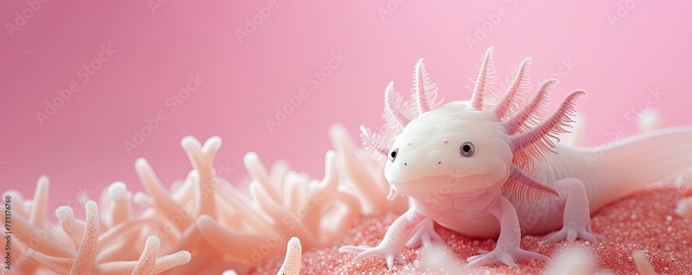 Axolotl on pink background copy space Axolotl on pink background copy space