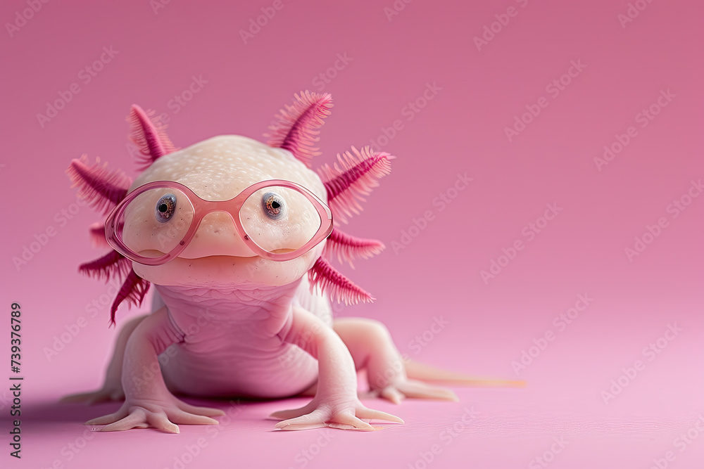Axolotl on pink background copy space Axolotl on pink background copy space