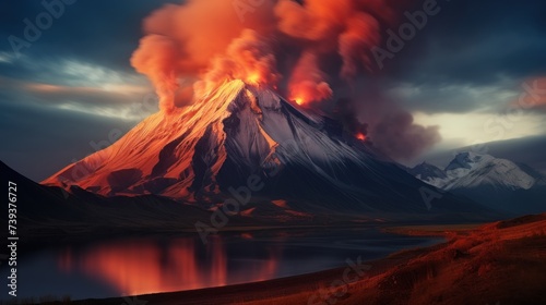 Volcano mountain fire eruption volcanic lava, danger magma explosion crater. Crater erupting © Imtiaz