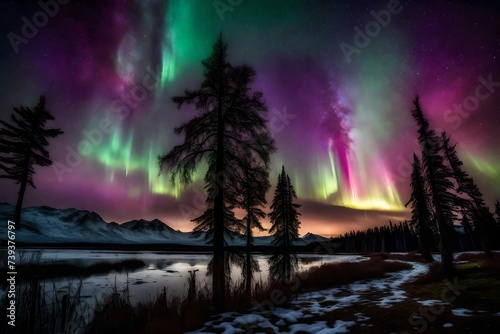 A technicolor aurora borealis dancing across the night sky, casting vibrant streaks of green, purple, and pink.