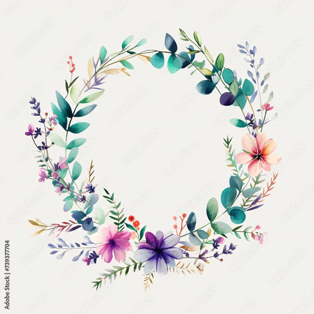 blossoming hues: a watercolor wreath's delicate dance of nature's harmony and artistry blossoming hues: a watercolor wreath's delicate dance of nature's harmony and artistry